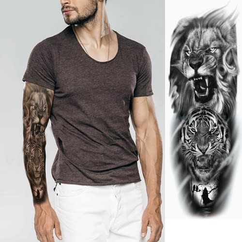 Lion Tiger Full Leg Arm Temporary Tattoo Body Art Sticker