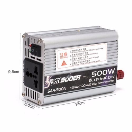 Power Inverter - Battery Clips - 12VDC to 220V AC - 500W