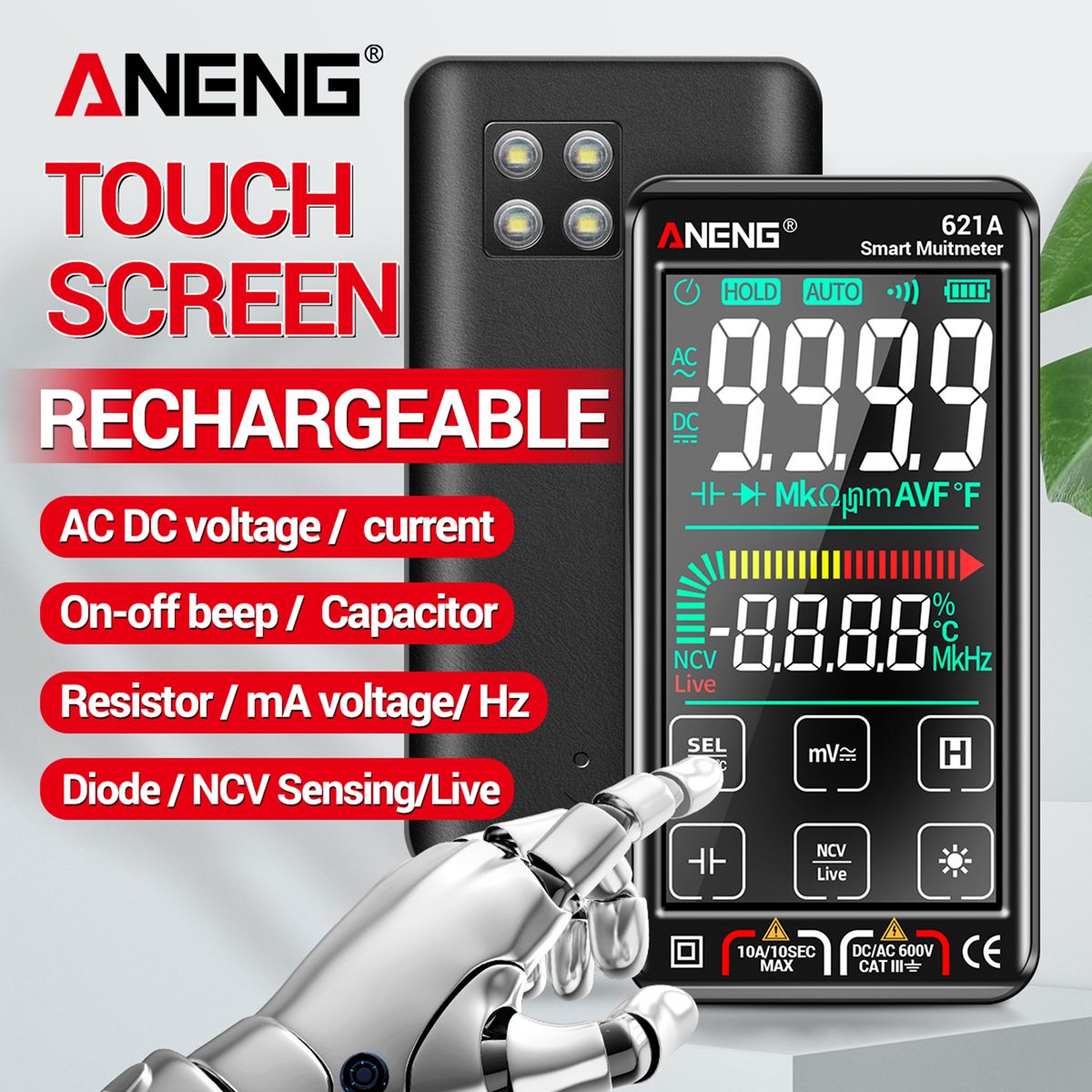 621A Touch Screen Intelligent Digital Multimeter 9999 Counts