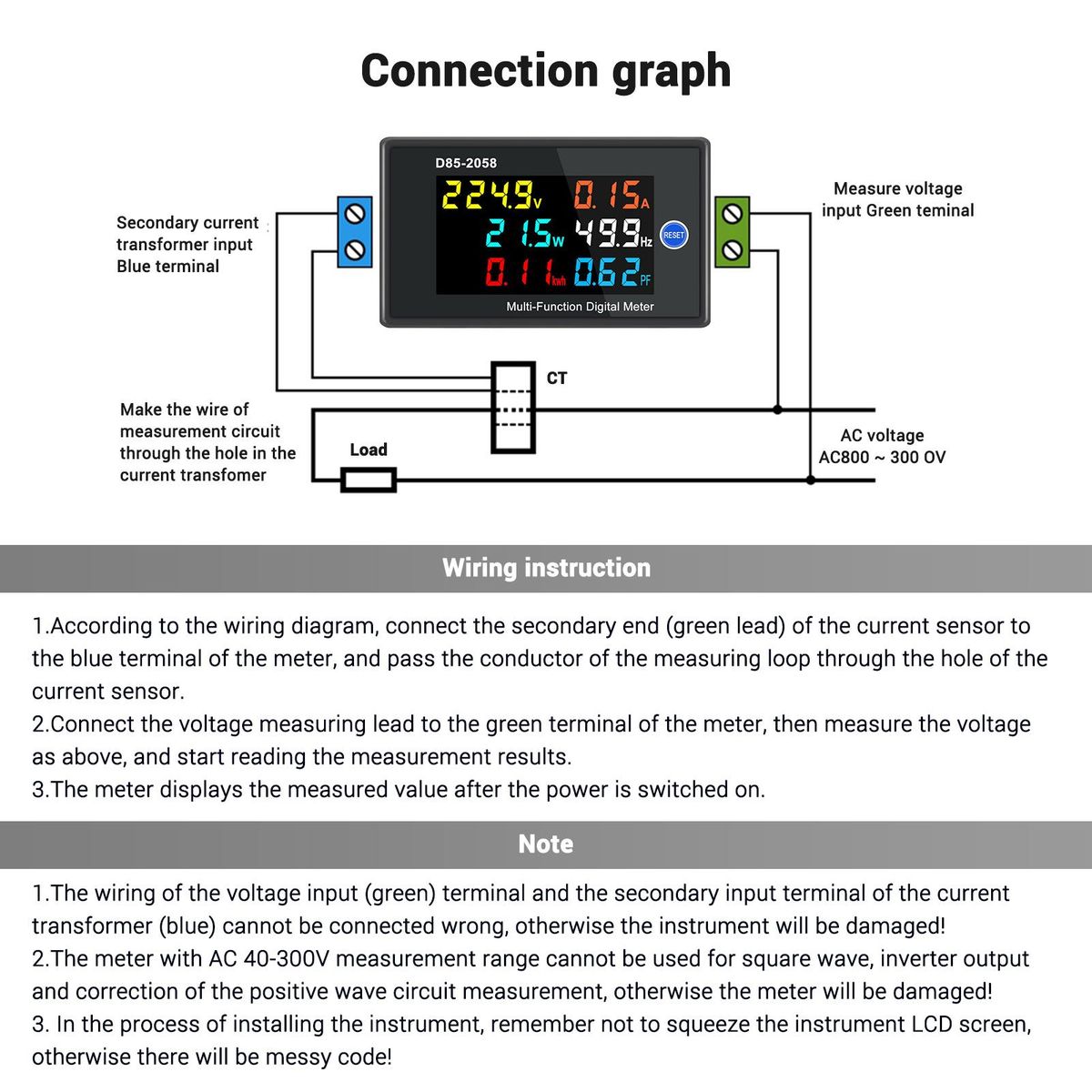 Multi-Function Single Phase Digital Meter LCD Display AC Voltage AC Current Power Frequency Electric Energy Power Factor Measurement Meter Monitor