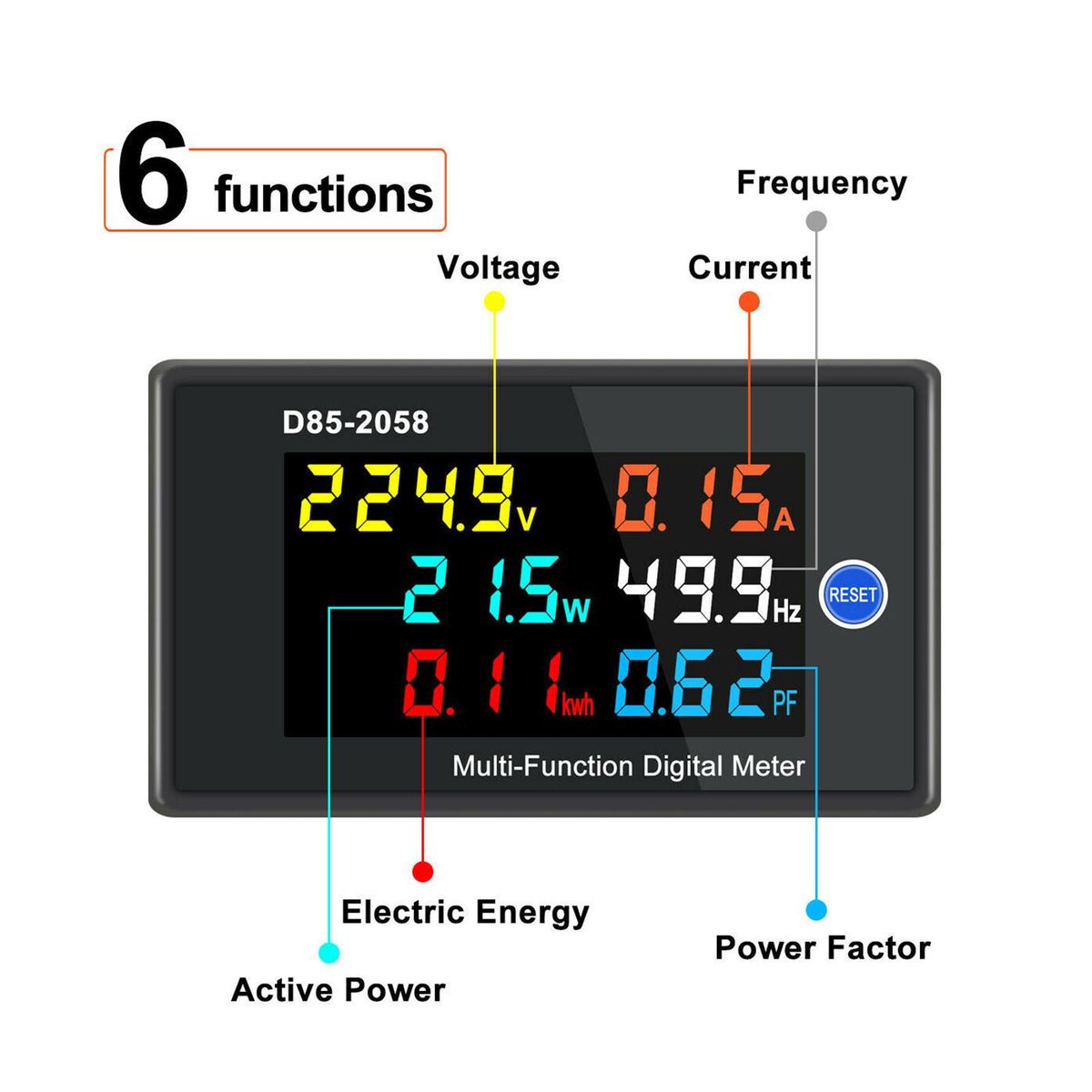 Multi-Function Single Phase Digital Meter LCD Display AC Voltage AC Current Power Frequency Electric Energy Power Factor Measurement Meter Monitor