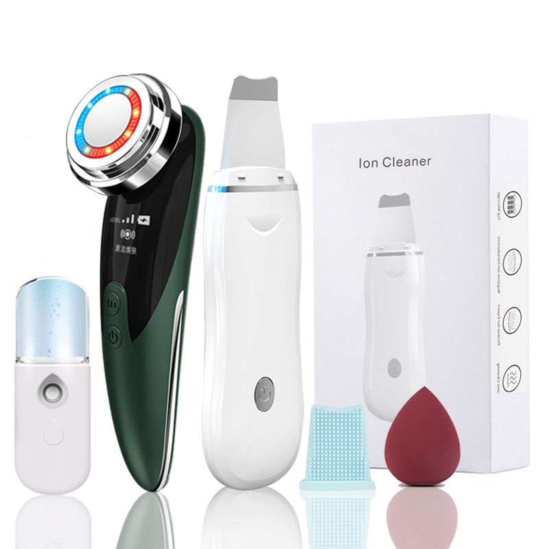 Ultrasonic Skin Scrubber Kit Vibration Face Spatula Blackhead Remover LED Facial Massager Cavitation Peeling Facial Lifting