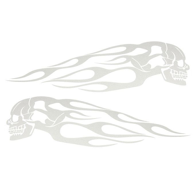 Pair Universal Motorcycle Decal Gas Oil Tank Flames Skull