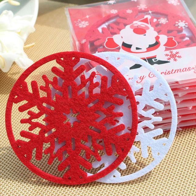 10 PCS Merry Christmas Decorations Snowflakes Cup Pad Non-woven Fabric Dinner Party Dish Tray Coffee Pads(Red)