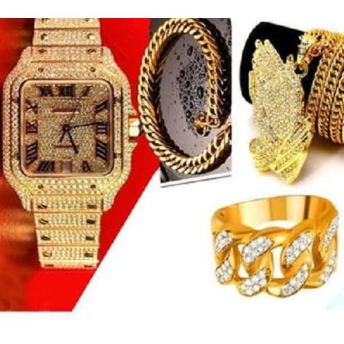 Bold Men Wristwatch With Chain, Bracelet, Pendant And Ring