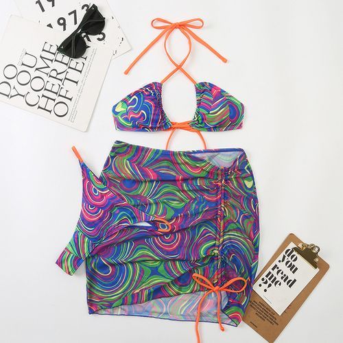 3 Pieces Bikini Set With Skirt Tie Dye String Thong Bathing Suit Women Swimsuit Female Swimwear Beach Wear Swim Lady Summer(#ZM22010-ZIS)