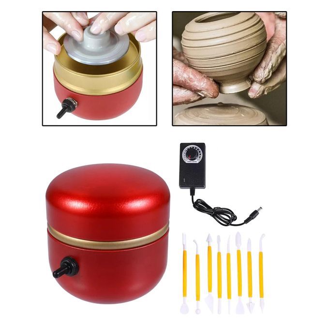 Mini Electric Pottery Wheel Machine With Tray With Clay Tools For Red