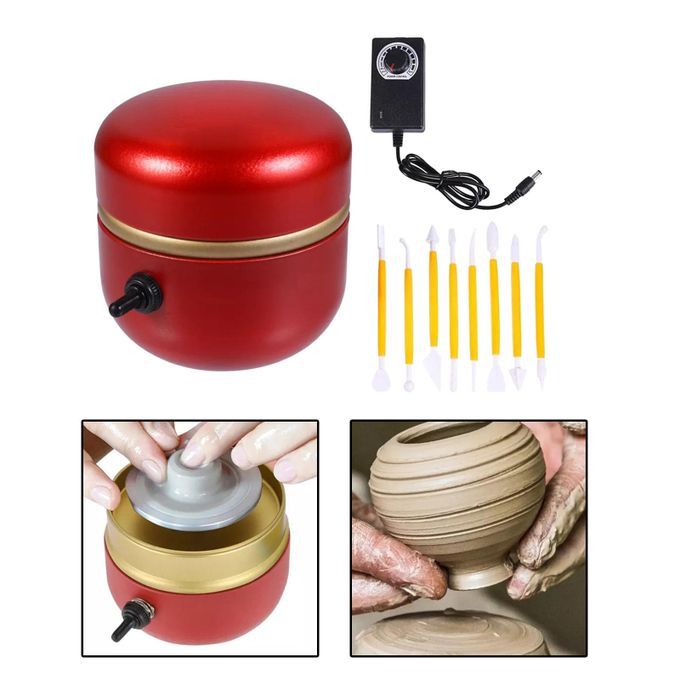 Mini Electric Pottery Wheel Machine With Tray With Clay Tools For Red