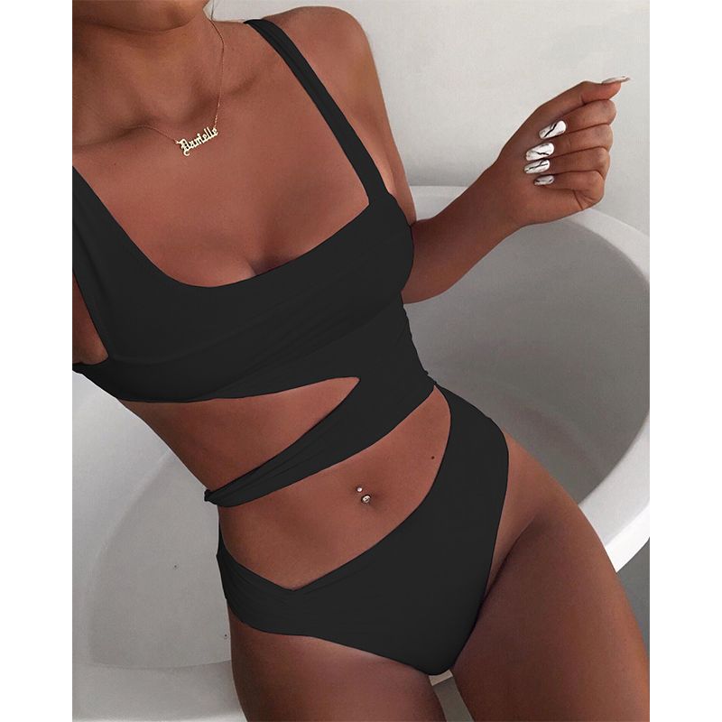 One Piece Swimsuit Sexy Black White Solid Swimwear Women Swimsuit Push Up Bathing Suit Beach Wear Monokini(#White)