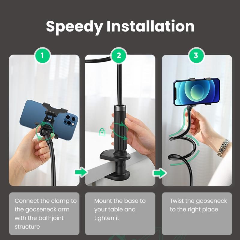 Gooseneck Clip Phone Holder for Bed Desk Cell Phone Mount