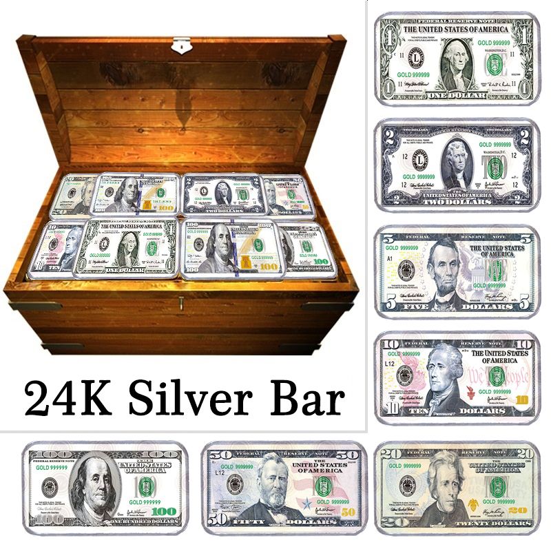 Quality 999. Silver Plated Bar USD 10 Colored Challenge