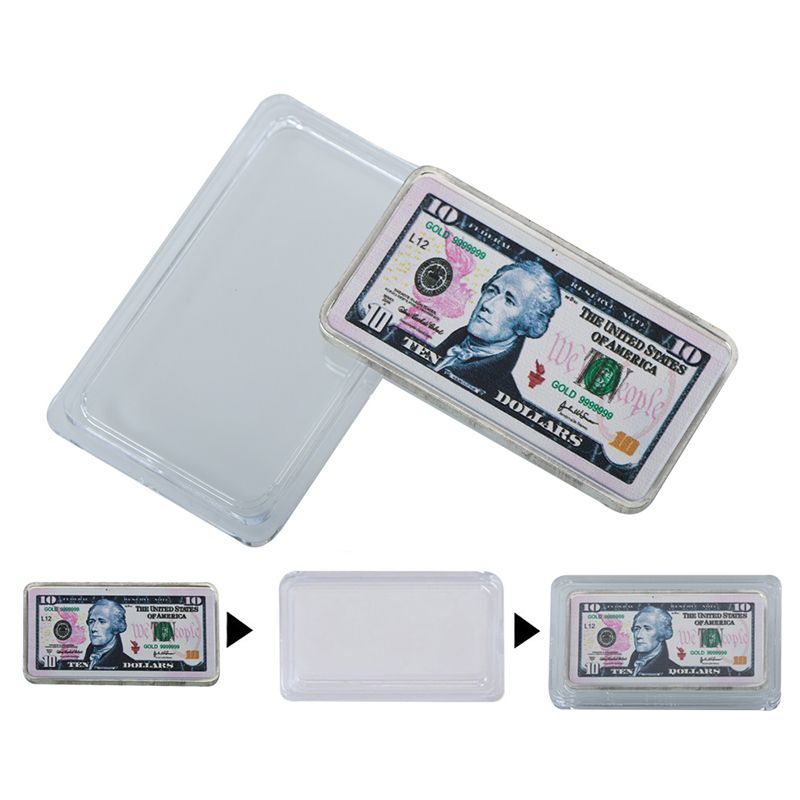 Quality 999. Silver Plated Bar USD 10 Colored Challenge