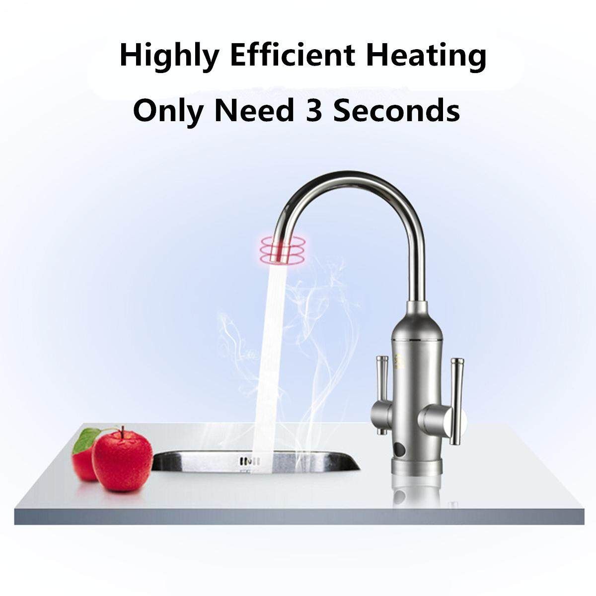 Kitchen Tap Electric Faucet Instant Water Heater Twin Lever Handle 360°Rotatable Electric Faucet Instant Tap Water Heater Cold Hot For Home Bathroom Kitchen