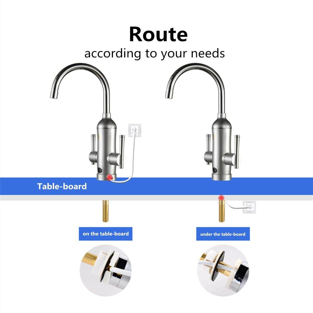 Kitchen Tap Electric Faucet Instant Water Heater Twin Lever Handle 360°Rotatable Electric Faucet Instant Tap Water Heater Cold Hot For Home Bathroom Kitchen