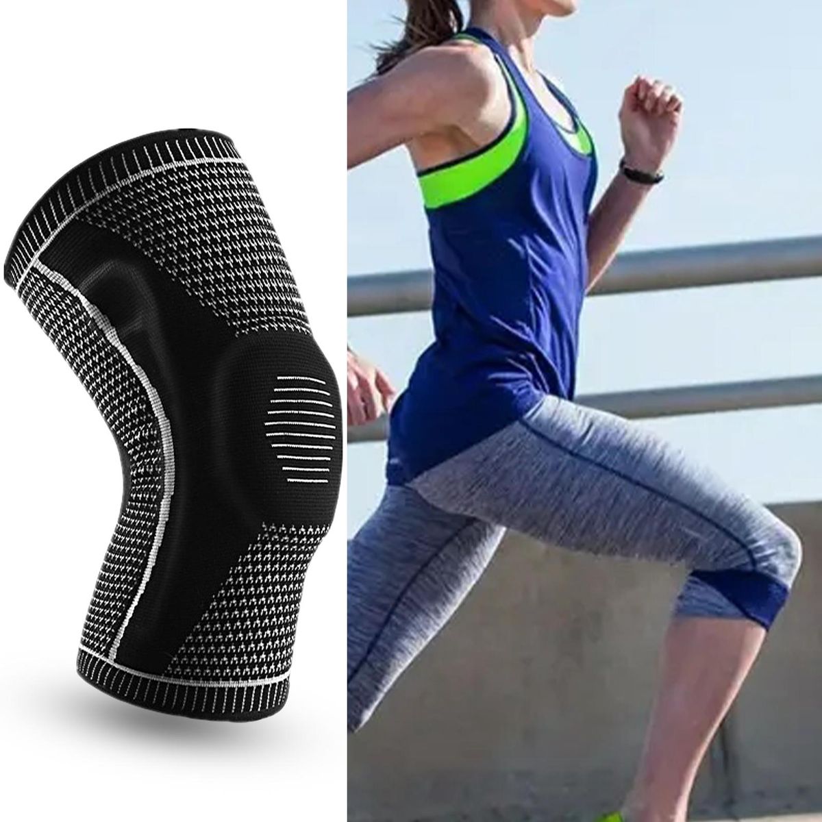 1Pc Knee Guard Sports Compression Knee Pad Black