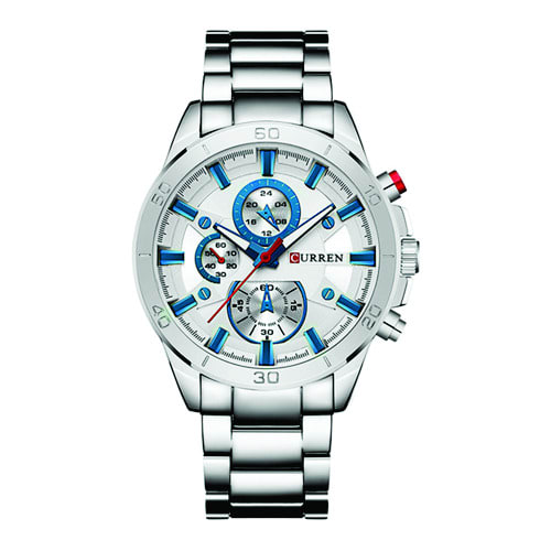 Men Watch With Blue Details - Silver