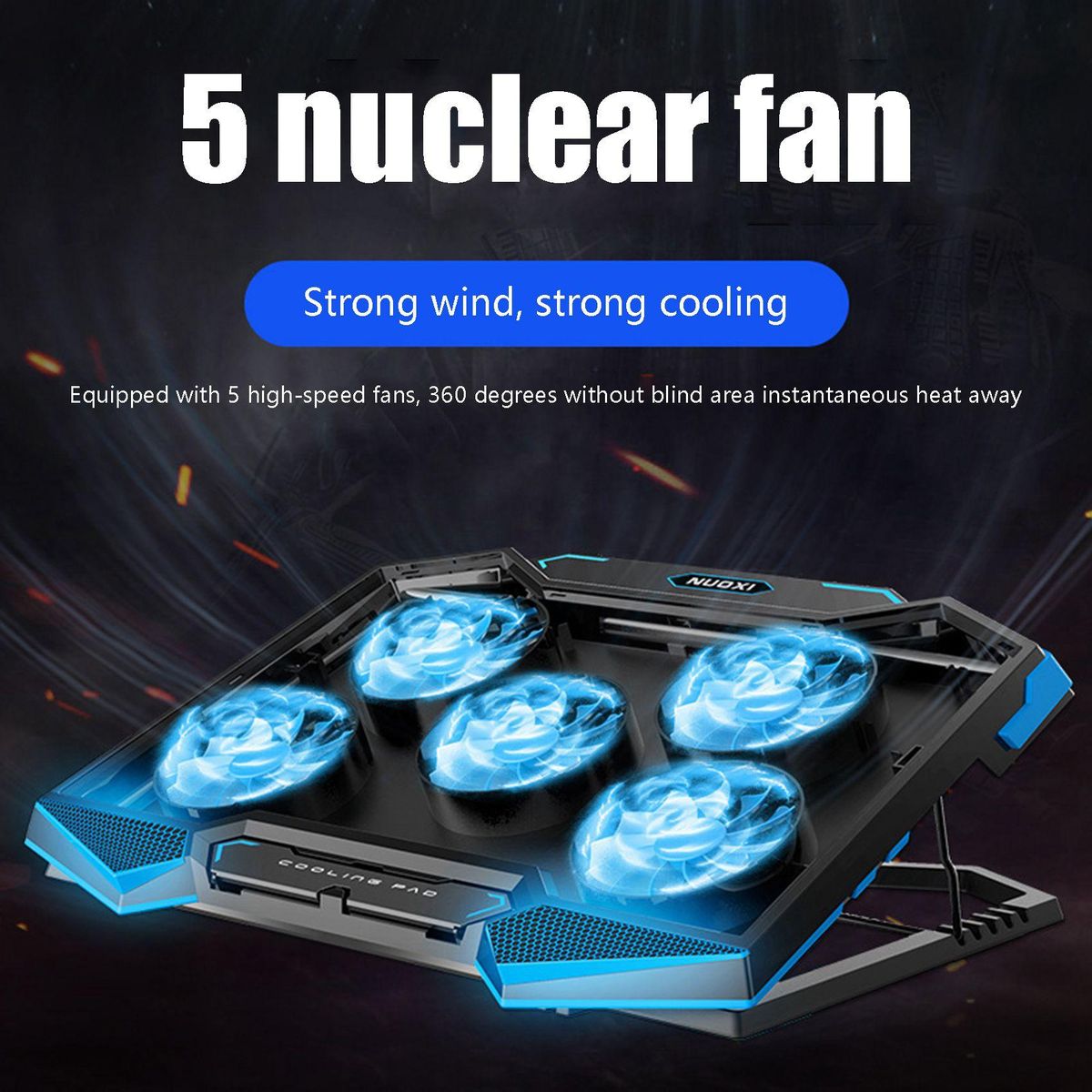 NUOXI Laptop Cooler 5 LED Fans Dual USB Interface Laptop