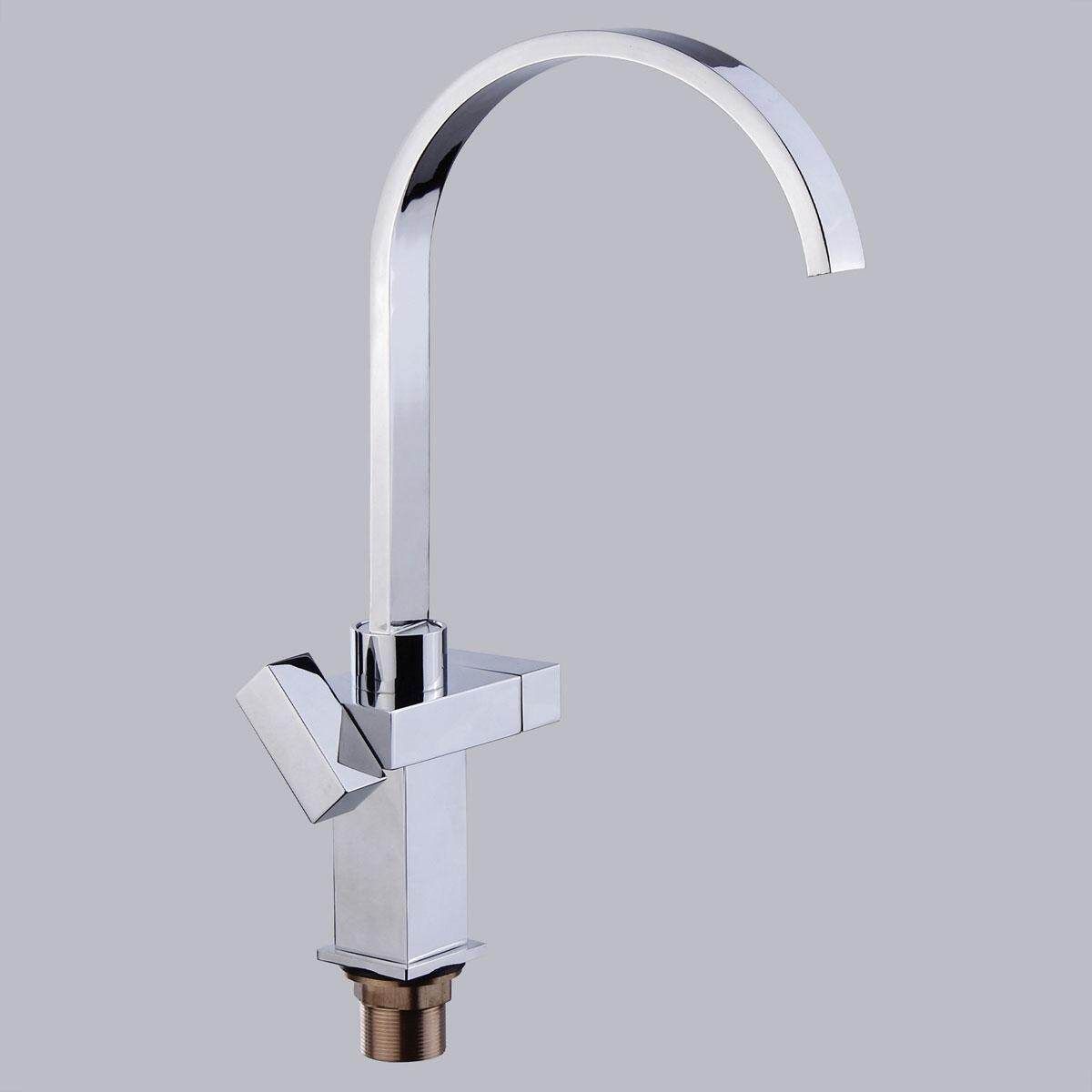 1 Set 360 Swivel Waterfall Fau Cet Spout Square Cold Hot Wat Er Swivel Faucet Double Twin Lever Kitchen Sink Basin Mixer Tap Silver