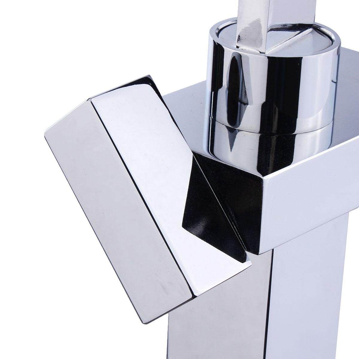 1 Set 360 Swivel Waterfall Fau Cet Spout Square Cold Hot Wat Er Swivel Faucet Double Twin Lever Kitchen Sink Basin Mixer Tap Silver