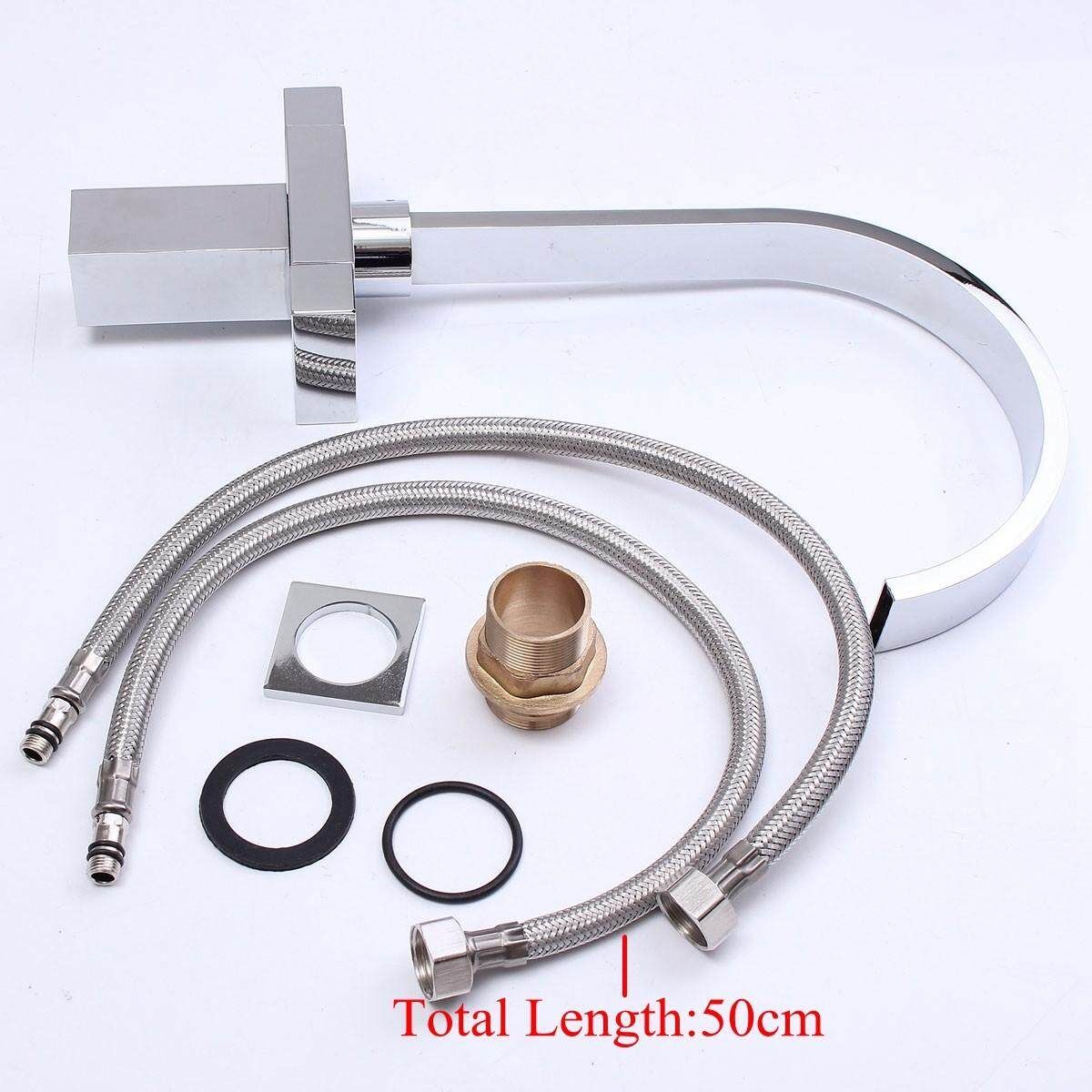 1 Set 360 Swivel Waterfall Fau Cet Spout Square Cold Hot Wat Er Swivel Faucet Double Twin Lever Kitchen Sink Basin Mixer Tap Silver