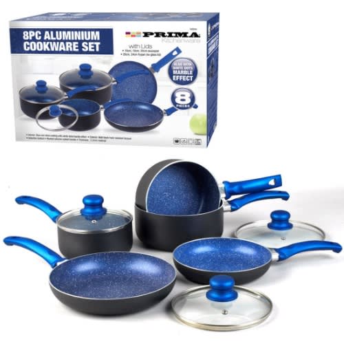 8pc Non Stick Induction Stone Pan Set Saucepan Frying Pan Pot Cookware