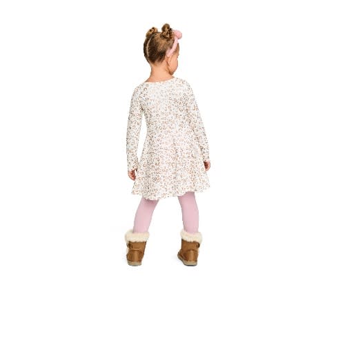 Girls Glittering Leopard Print Knit Skaters Dress- Ivory Gold