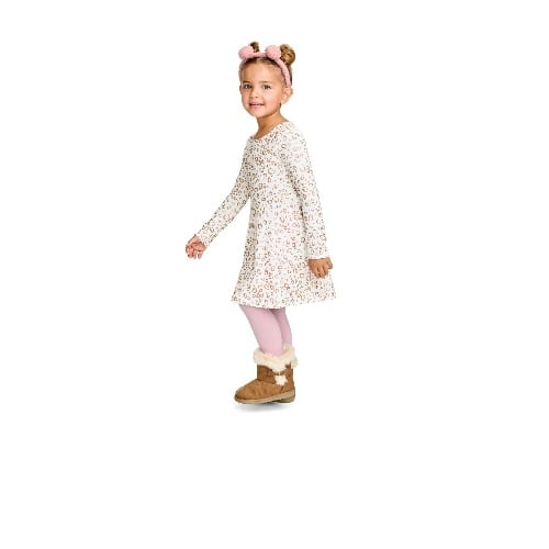 Girls Glittering Leopard Print Knit Skaters Dress- Ivory Gold