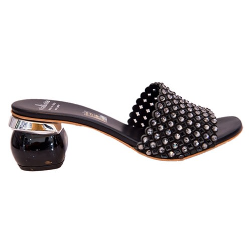 Black Slippers With Crystal Stones