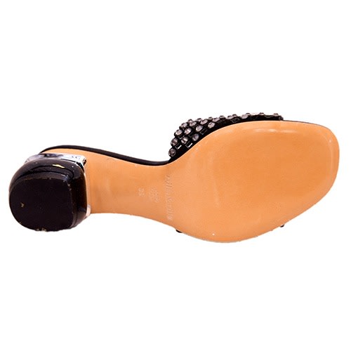 Black Slippers With Crystal Stones