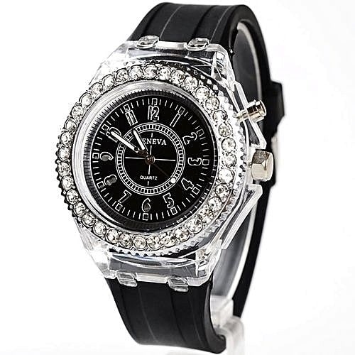 Geneva Quartz Wrist Watch Waterproof Led Backlight - Black