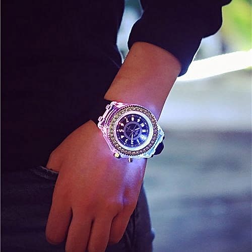 Geneva Quartz Wrist Watch Waterproof Led Backlight - Black