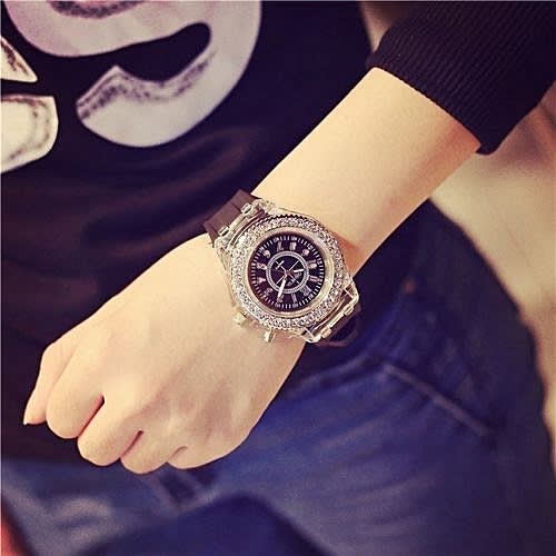 Geneva Quartz Wrist Watch Waterproof Led Backlight - Black