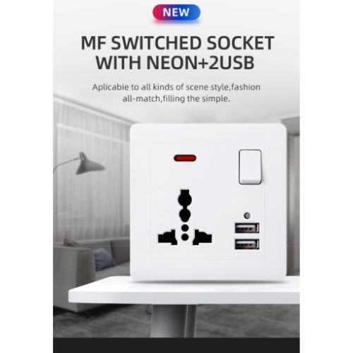 13a Power Wall Socket & Usb Charger - Double White