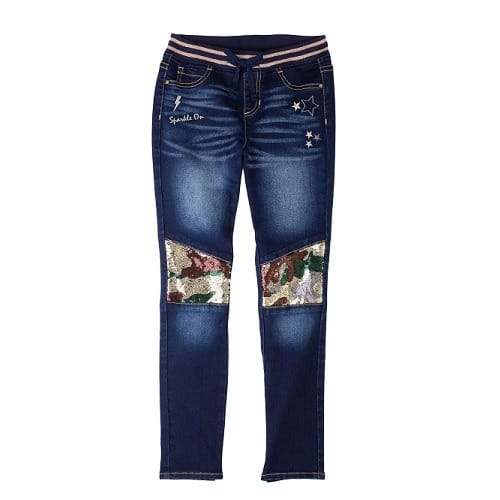 Girls Sequin Knee Knit Waist Skinny Jeans Trousers