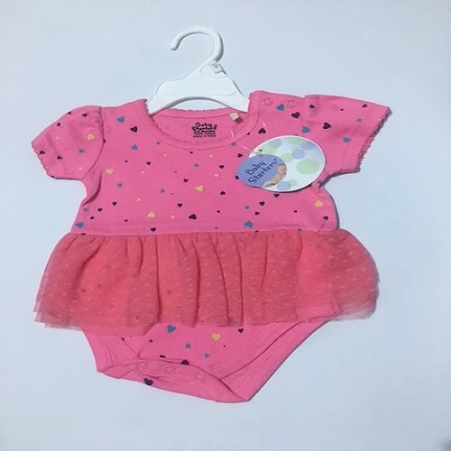 Baby Girl's Pink Cotton And Lace Onesie