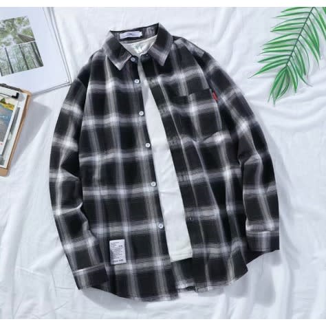 Casual Long Sleeve Shirt For Men - Black Check