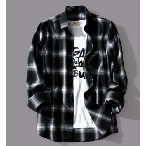 Casual Long Sleeve Shirt For Men - Black Check