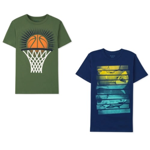 Boys Shark Basket Ball Graphic T-shirt - Blue, Olive, Green