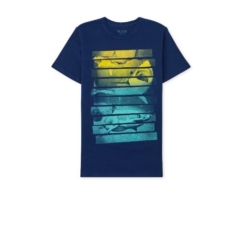 Boys Shark Basket Ball Graphic T-shirt - Blue, Olive, Green