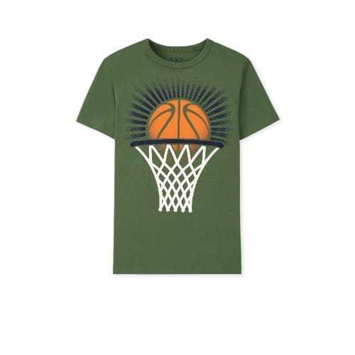 Boys Shark Basket Ball Graphic T-shirt - Blue, Olive, Green
