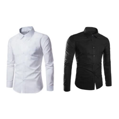 2Pcs Breathable Cotton Men's Shirts - White And Black