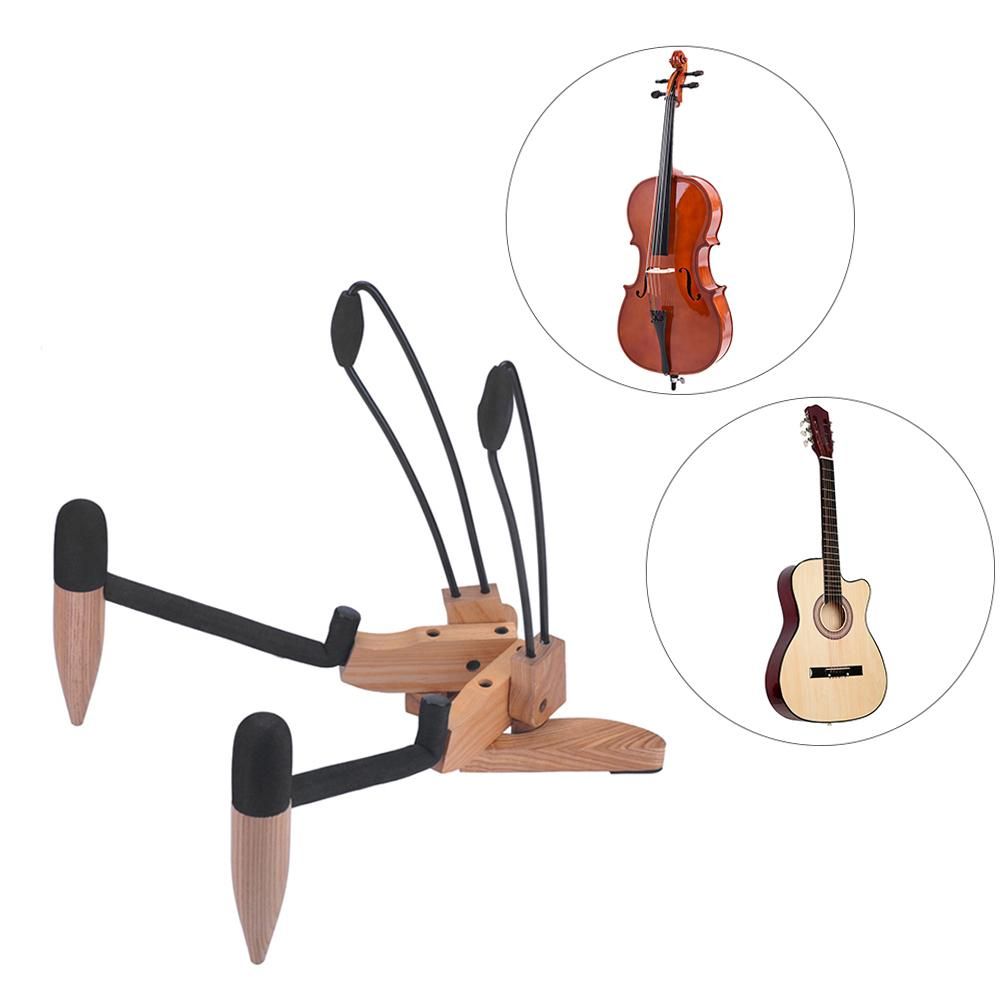 Hardwood Collapsible Folding Musical Instrument Stand Bracket Holder for Acoustic Folk Classical Guitar Cello Natural Wood Color