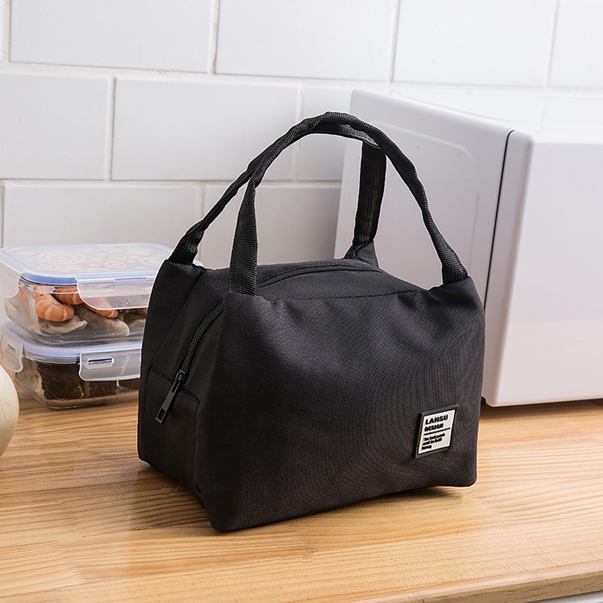 Bento Storage Bag Simple Thermal Insulation Lunch Box Tote Bag Black