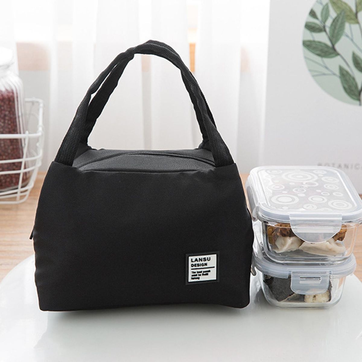 Bento Storage Bag Simple Thermal Insulation Lunch Box Tote Bag Black