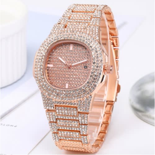 2 In 1 Women Iced Rhinestone Bracelet Wrist Watch With Bracelet