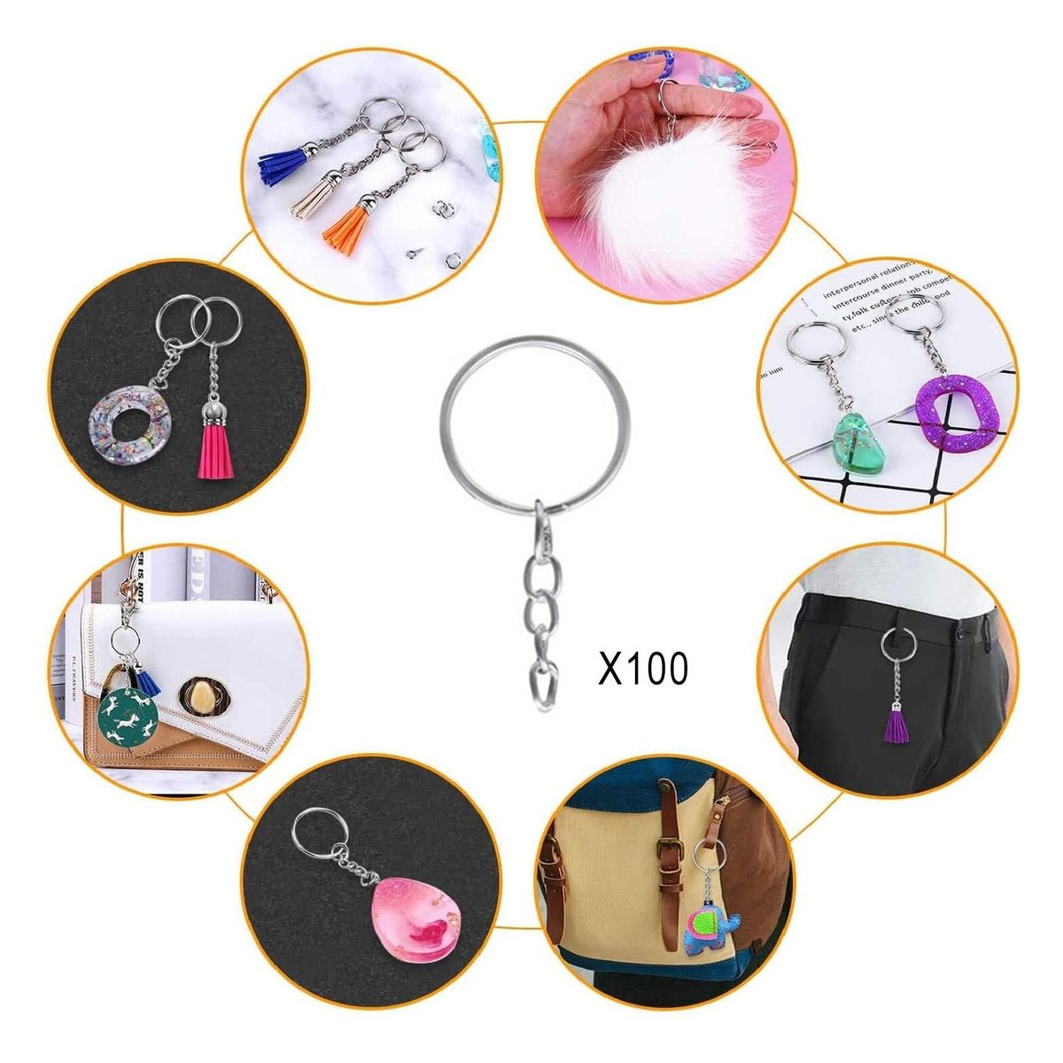 100x Keyring  Key Chains Findings Split Rings Round Key