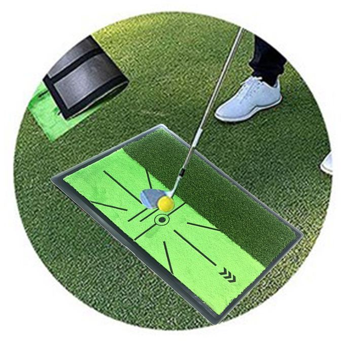 Portable Golf Practice Mat Training Aids Pad Strike Driving Dual Track