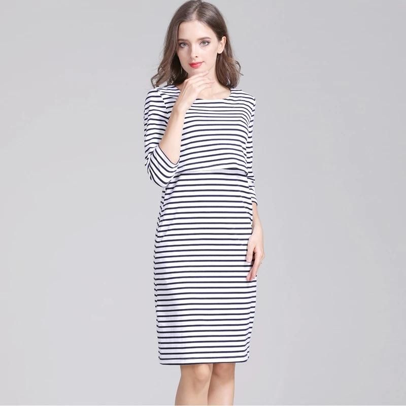 2022 Spring and Autumn Fashion Slim Fit Medium Sleeve Pregnant Women's Wear Pure Cotton Stripes