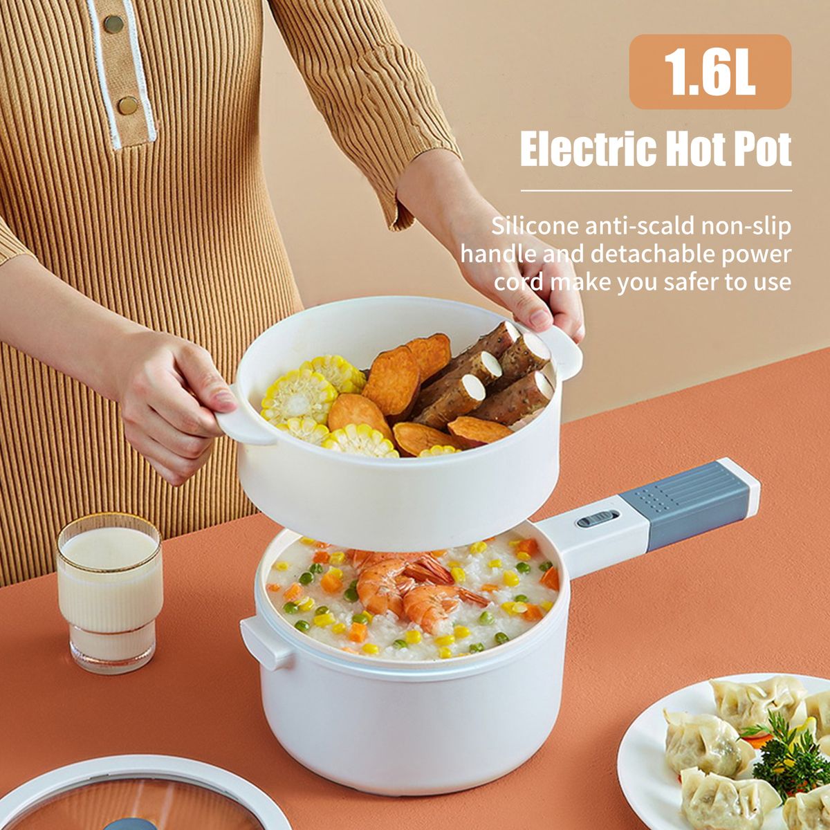 1.6L Electric Hot Pot 220V Electric Cooker Skillet Non-Stick