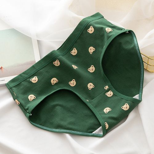 1Pcs Pure Color Ice Panties Slip Silk Female Ruffle Underpants Seamless Breathable Lady Briefs Girls Smooth Plain Panty(#green Bear)
